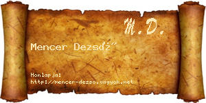 Mencer Dezső névjegykártya